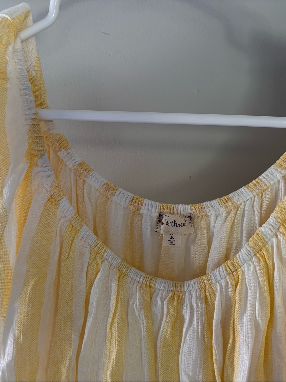 Poem&Thread Yellow Stripe Ruffle Off the Shoulder Top - Picture 2 of 5